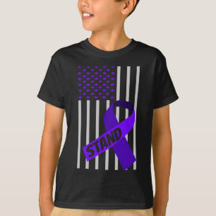 USA Flag purple Ribbon Panceratic Cancer Awareness T-Shirt