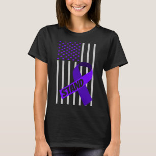 USA Flag purple Ribbon Panceratic Cancer Awareness T-Shirt