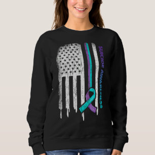 Usa Flag Purple & Teal Ribbon Suicide Awareness Sweatshirt