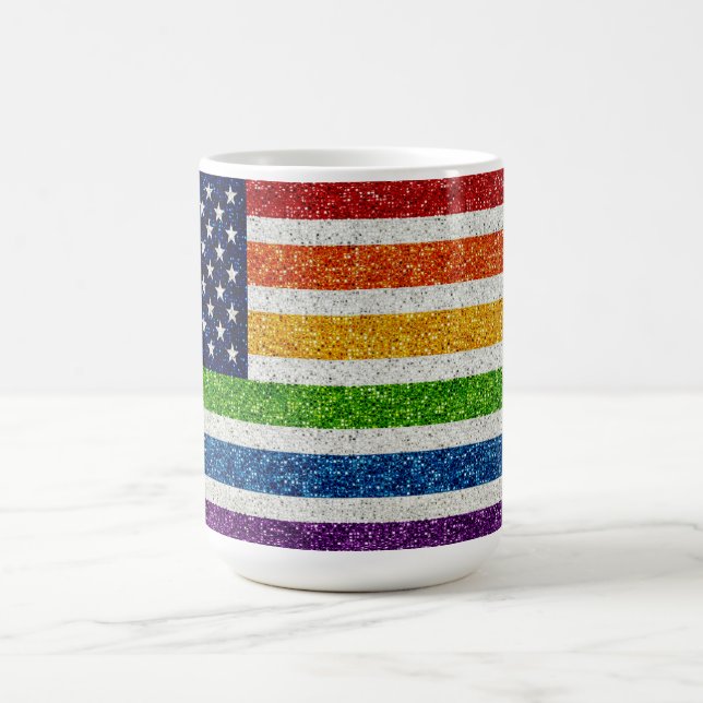 USA Flag - Rainbow Glitter (Style) Stripes Coffee Mug (Center)