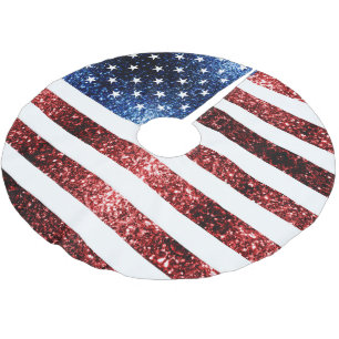 USA flag red and blue sparkles glitters Brushed Polyester Tree Skirt