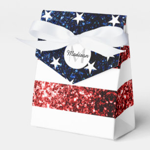 USA flag red and blue sparkles glitters Monogram Favor Box