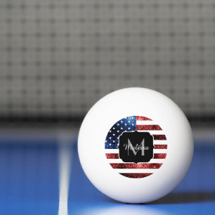 USA flag red and blue sparkles glitters Monogram Ping Pong Ball