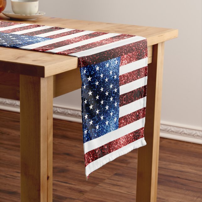 USA flag red and blue sparkles glitters Short Table Runner (In Situ)