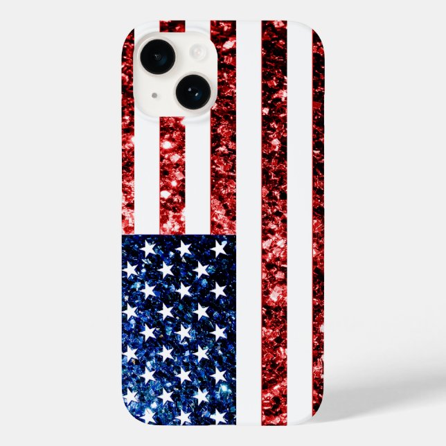 USA flag red blue faux sparkles bling Case-Mate iPhone Case (Back)
