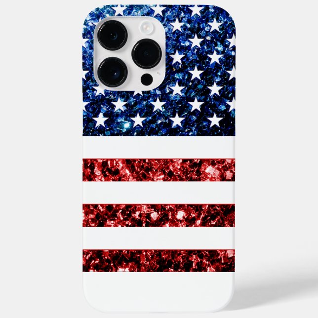 USA flag red blue sparkles faux bling Case-Mate iPhone Case (Back)