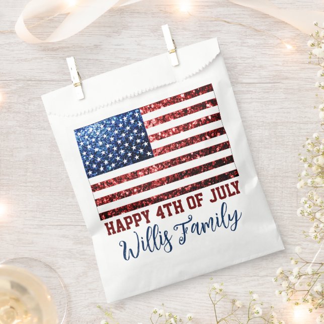 USA flag red blue sparkles glitters 4th July name  Favour Bag (Clipped)