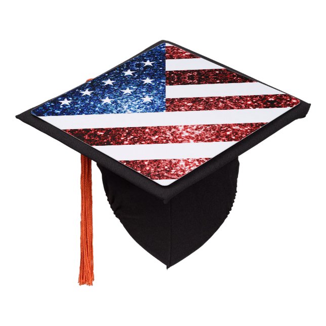 USA flag red blue sparkles glitters Graduation Cap Topper (Angled)