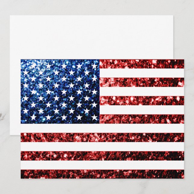 USA flag red blue sparkles glitters Invitation (Front/Back)