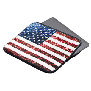 USA flag red blue sparkles glitters Laptop Sleeve