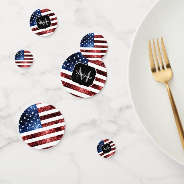 USA flag red blue sparkles glitters Monogram Confetti (Group)