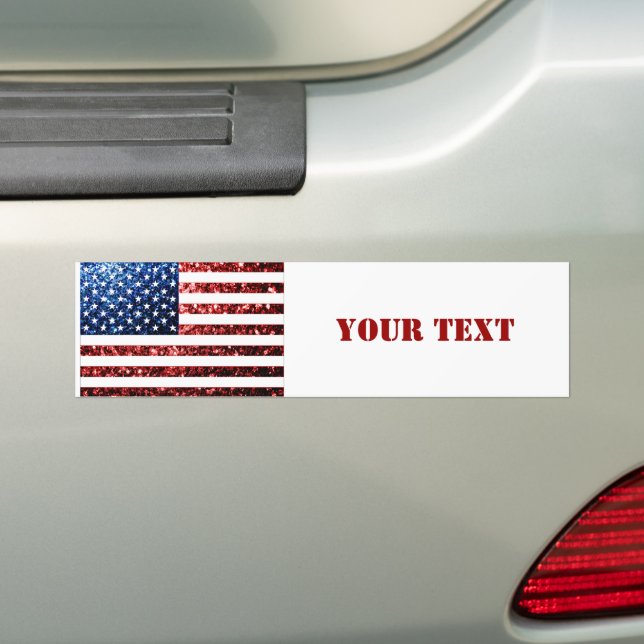 USA flag red blue sparkles glitters Personalize Bumper Sticker (On Car)