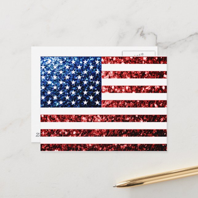 USA flag red blue sparkles glitters Postcard (Front/Back In Situ)