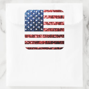 USA flag red blue sparkles glitters Square Sticker