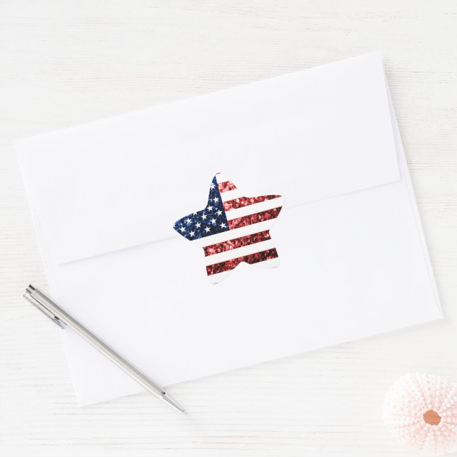 USA flag red blue sparkles glitters Star Sticker (Envelope)