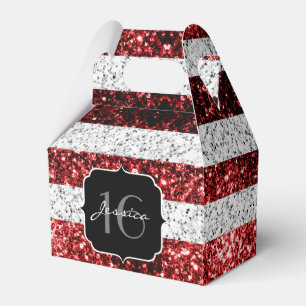 USA flag red blue sparkles glitters Sweet 16 Favor Box