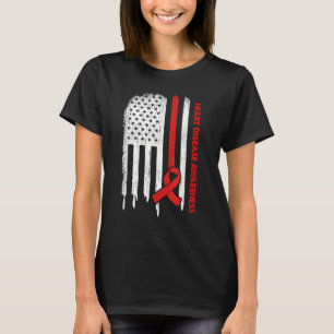 Usa Flag Red Ribbon Heart Disease Awareness T-Shirt