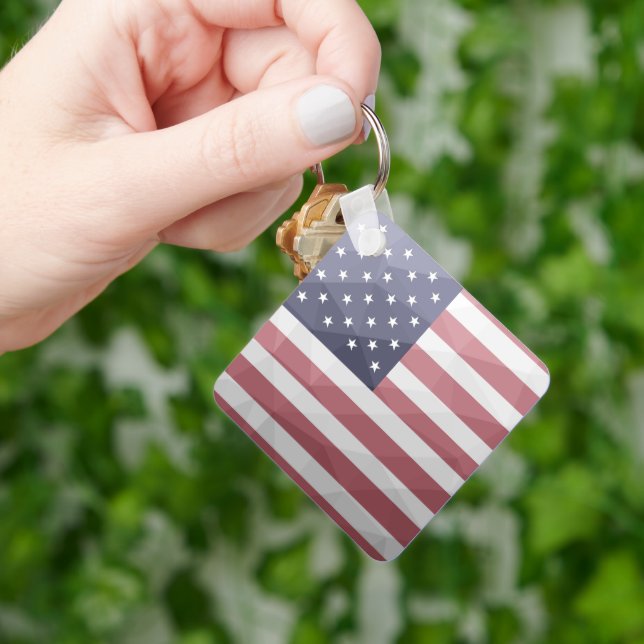 USA flag Red White Blue America Geometric Mesh Keychain (Hand)