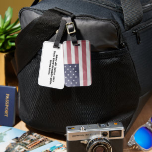 USA flag Red White Blue America Geometric Mesh Luggage Tag