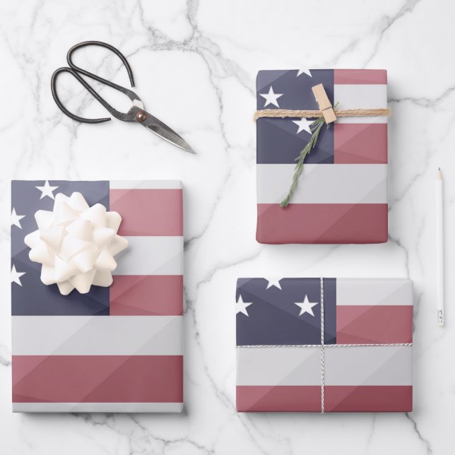 USA flag Red White Blue America Geometric Mesh Wrapping Paper Sheet (Front)