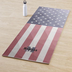USA flag Red White Blue Geometric Mesh Monogram Yoga Mat