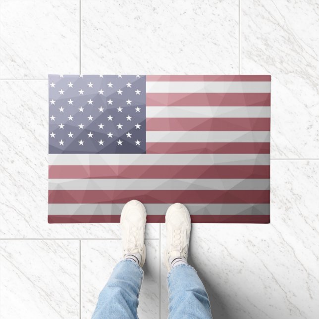 USA flag Red White Blue Geometric Mesh Pattern Doormat (Indoor)