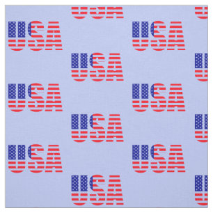 USA Flag Red White Blue on pale blue background Fabric