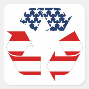 USA Flag - Red White & Blue Recycle Symbol Square Sticker