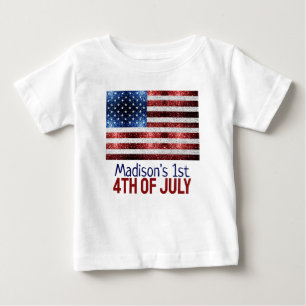 USA flag red white blue sparkles baby 1st 4th July T-Shirt