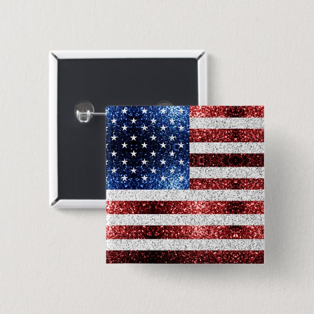 USA flag red white blue sparkles glitters 2 Inch Square Button (Front & Back)