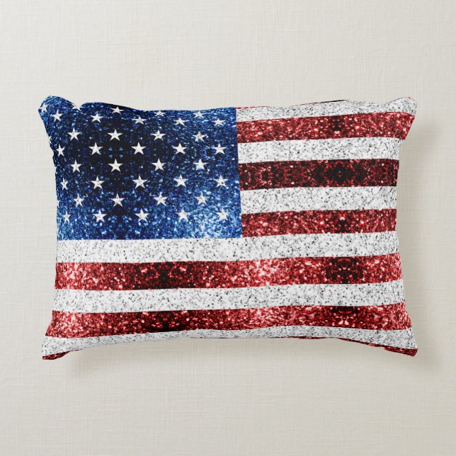 USA flag red white blue sparkles glitters Accent Pillow (Front)