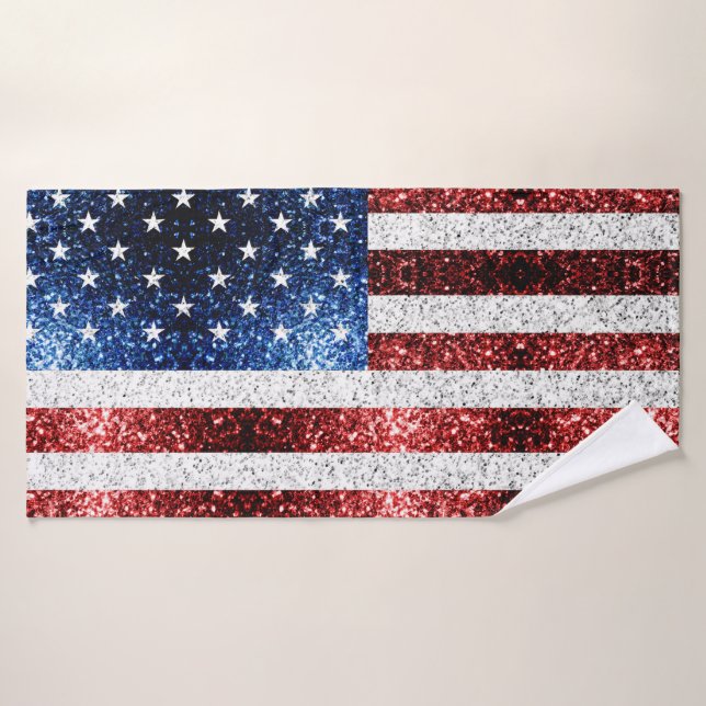 USA flag red white blue sparkles glitters Bath Towel Set (Bath Towel)