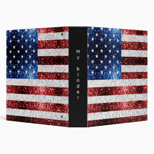 USA flag red white blue sparkles glitters Binder