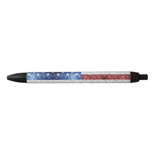 USA flag red white blue sparkles glitters Black Ink Pen