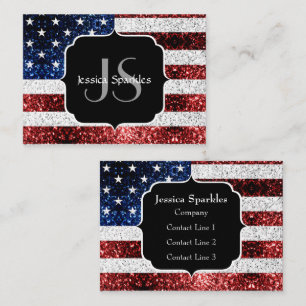 USA flag red white blue sparkles glitters Business Card
