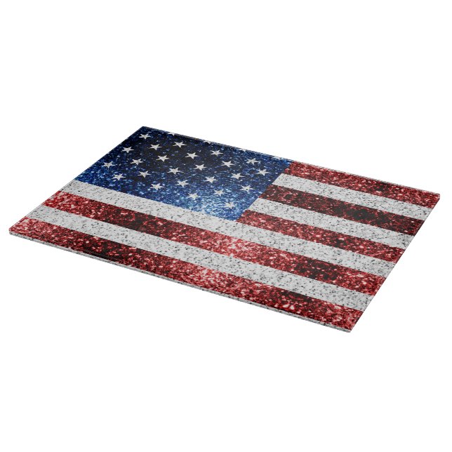 USA flag red white blue sparkles glitters Cutting Board (Corner)