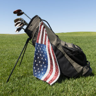 USA flag red white blue sparkles glitters Golf Towel