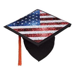USA flag red white blue sparkles glitters Graduation Cap Topper