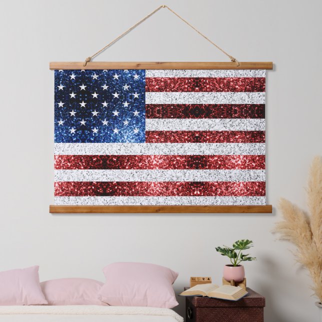 USA flag red white blue sparkles glitters Hanging Tapestry (Bedroom)