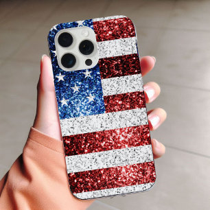USA flag red white blue sparkles glitters iPhone 14 Case