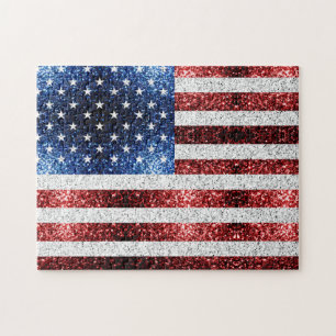 USA flag red white blue sparkles glitters Jigsaw Puzzle