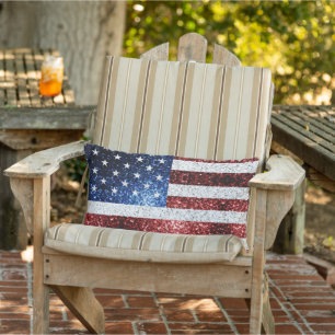 USA flag red white blue sparkles glitters Lumbar Pillow