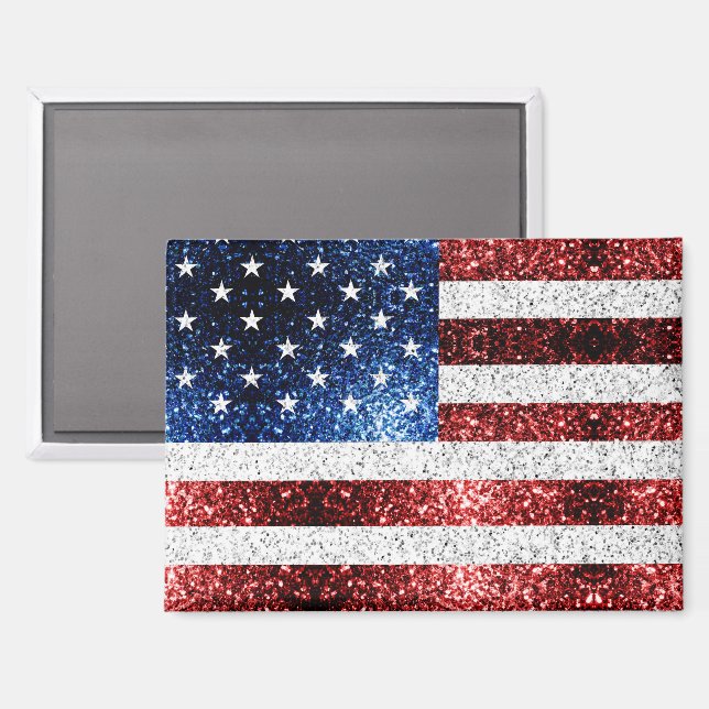 USA flag red white blue sparkles glitters Magnet (Front/Back)