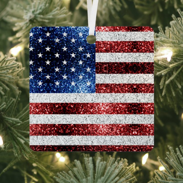 USA flag red white blue sparkles glitters Metal Ornament (Insitu)