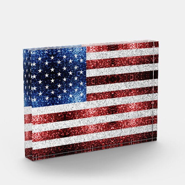 USA flag red white blue sparkles glitters Photo Block (Left)