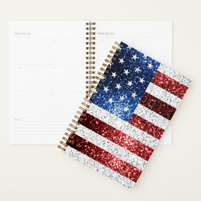 USA flag red white blue sparkles glitters Planner (Display)