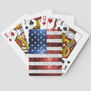 USA flag red white blue sparkles glitters Playing Cards
