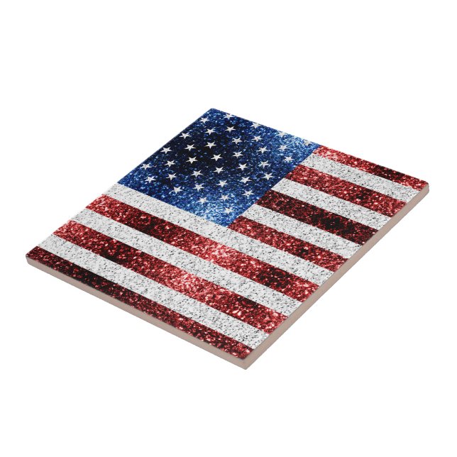 USA flag red white blue sparkles glitters Tile (Side)