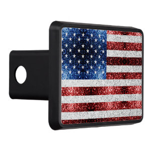 USA flag red white blue sparkles glitters Trailer Hitch Cover