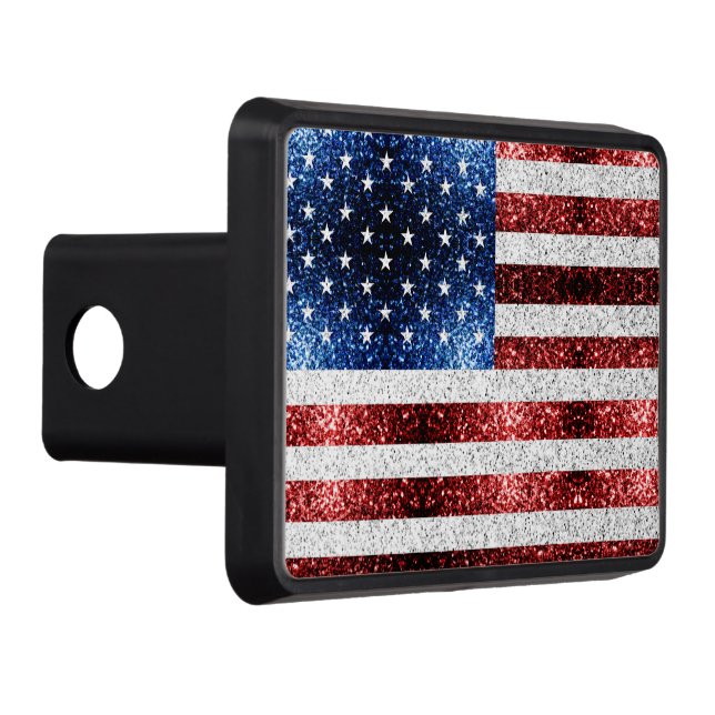 USA flag red white blue sparkles glitters Trailer Hitch Cover (Right)